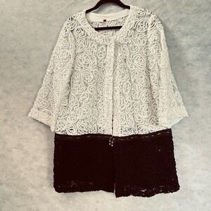 Lace Duster Jacket Black & White‎ Extra Large Bohemian Lace Black Zips Off W XL